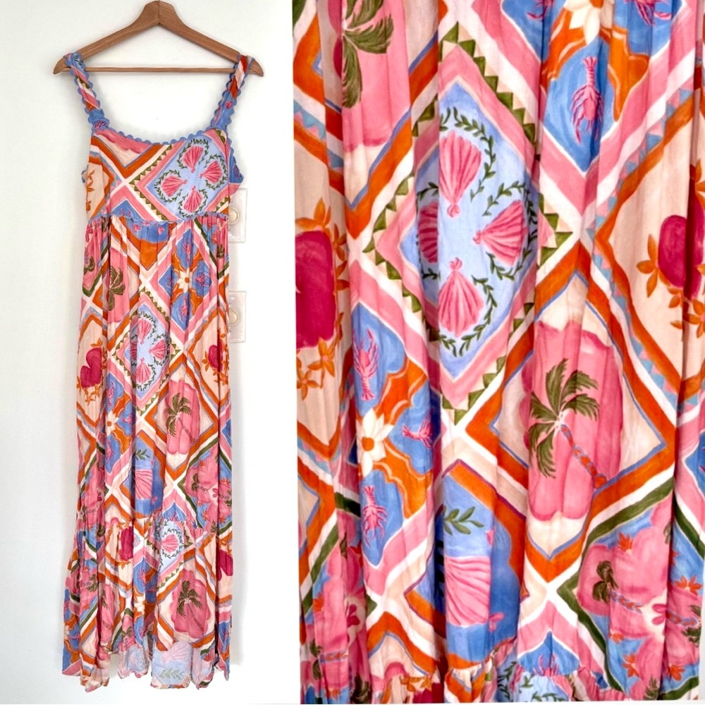 White Closet Australia || Ric Rac Scalloped Trim Maxi Dress Beach Shells XL